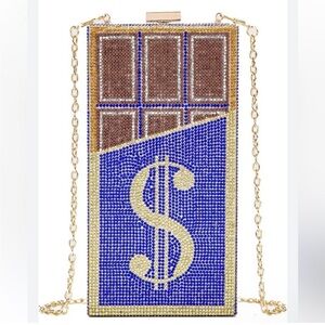 Calessa Gold and Blue Crystal Studed Chocolate Bar & & Clutch